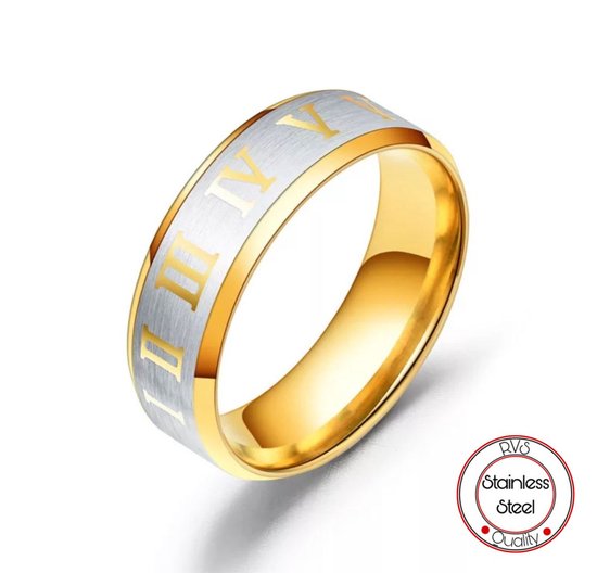 Roman Ring | Goud| Ringen Mannen | 21mm | Ring Heren | Mannen Cadeau voor Man Cadeautjes | Vaderdag | Vaderdag Cadeau