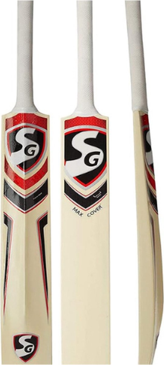 SG Max Cover Cricket Bat (Beige, Maat: Korte Steel) | Materiaal: Kasjmierwilg | Dikke en Stevige Randen | Gebogen Lemmet | Hoogwaardige Grip | Bat voor Jongens | Lichtgewicht | Leeftijdsgroep: 15+ jaar
