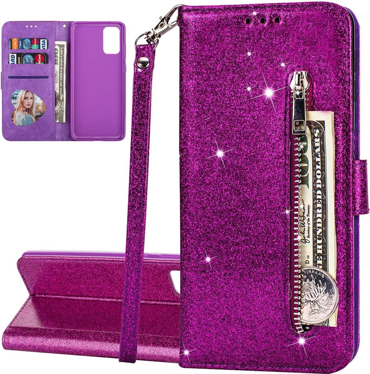 Telefoonhoesje - bling glitter - Bookcase Geschikt voor: Samsung Galaxy A22 4G - paars