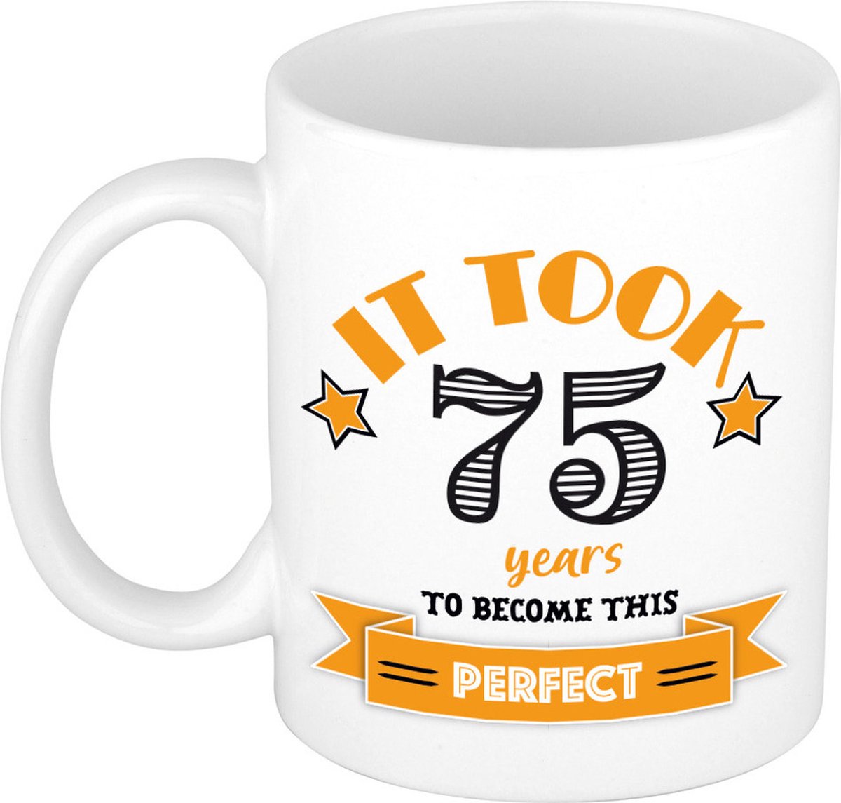 Bellatio Decorations Verjaardag cadeau mok 75 jaar - oranje - grappig - 300 ml - keramiek