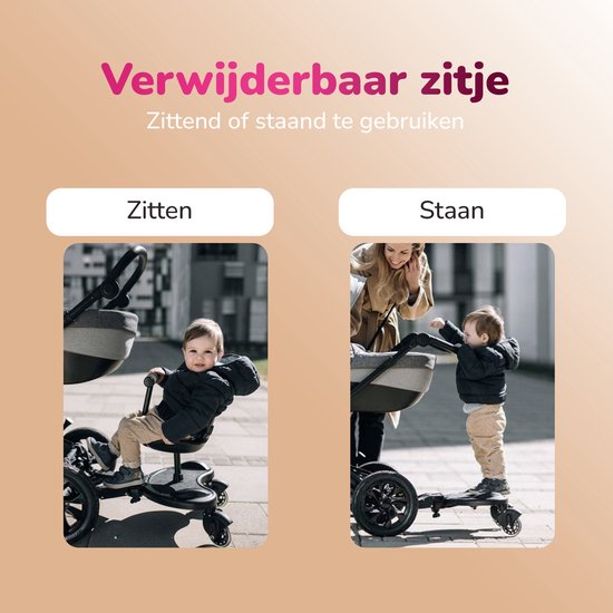 HeppieBabie - Meerijdplankje Deluxe - Met Zitje - Voor Kinderwagen/Buggy - Buggy Board - Met Ebook - Universeel van HeppieBabie — afbeelding 4