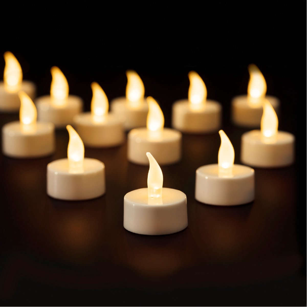 Set de 24 bougies LED en cire véritable avec télécommande piles incluses  Lumière blanc chaud fixe