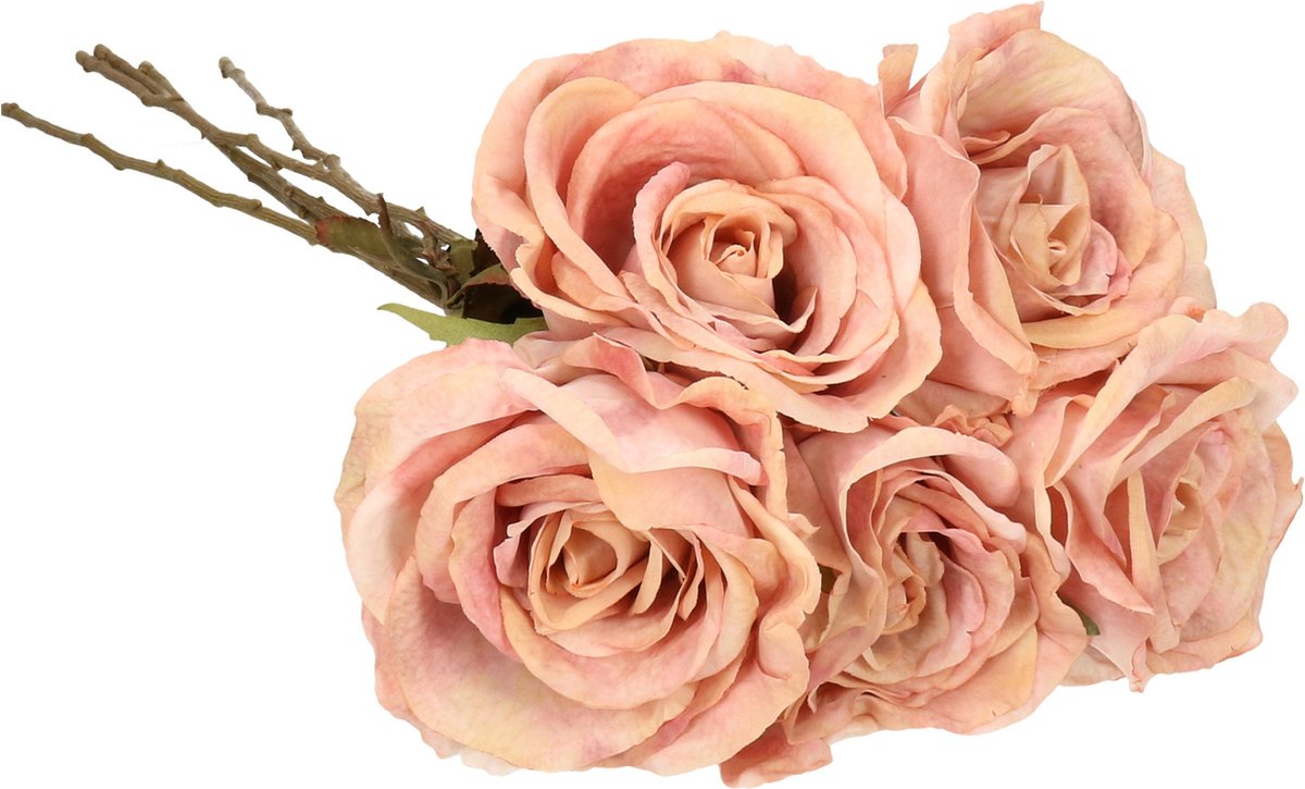 Top Art Kunstbloem roos Calista - 5x - oud roze - 66 cm - kunststof steel - decoratie bloemen