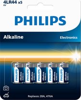 Philips 4lr44 6v batterij alkaline LR44 476A PX28A L1325 - 5 stuks