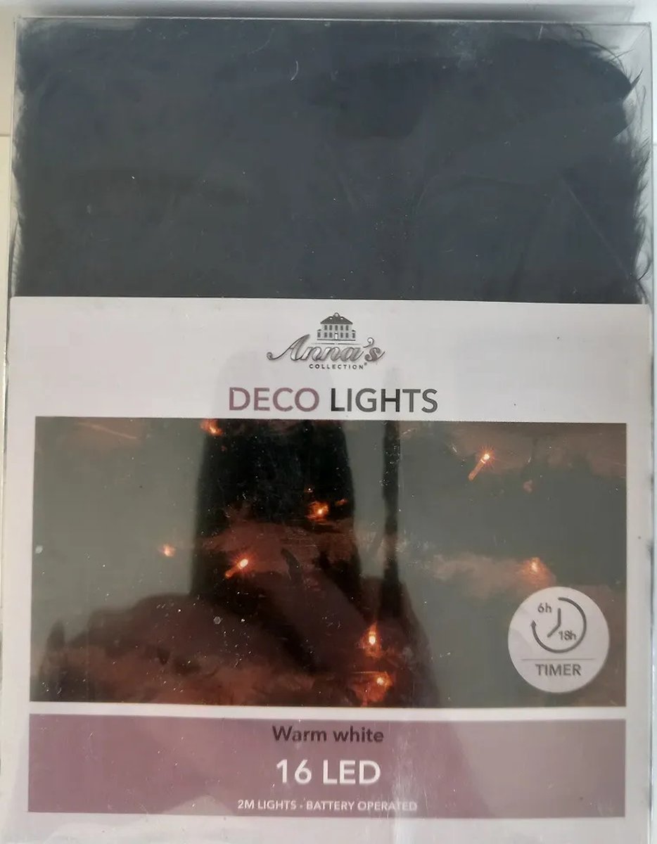 Anna´s Collection - deco light - 2 stuks - verenslinger - boa - lichtslinger - kerstslinger - zwart - Lengte 2 meter - 16 LED lichtjes