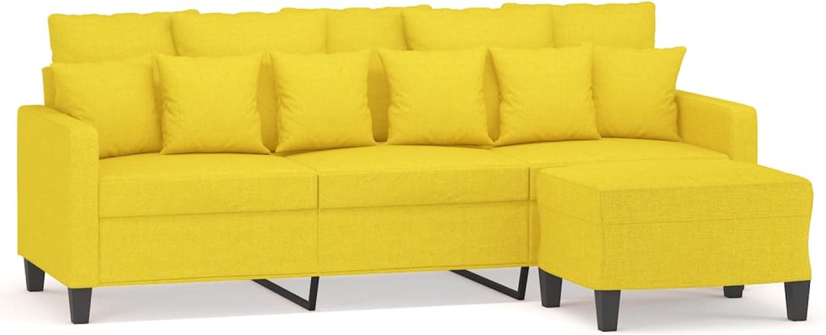 vidaXL Driezitsbank - met - voetenbank - 180 - cm - stof - lichtgeel