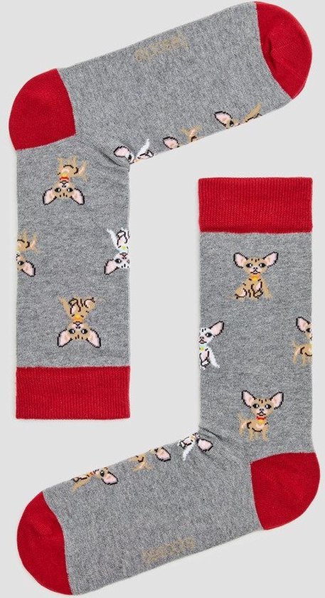Grappige Sokken Grijs met Chihuahua in Bio katoen maat 36-40 - Chihuahua - Zacht - Trendy geschenk - Trendy Cadeau - Verjaardag - Geschenk