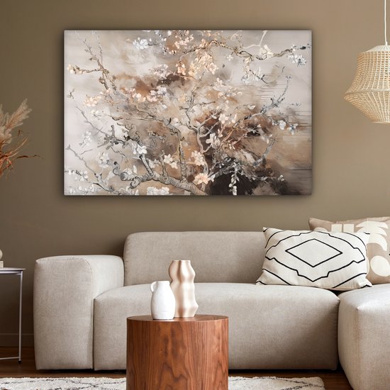 Tableau sur toile Fleur d'amandier - Peinture - Painting - Art - Van Gogh - Beige - Abstrait - 120x80 cm - Décoration murale