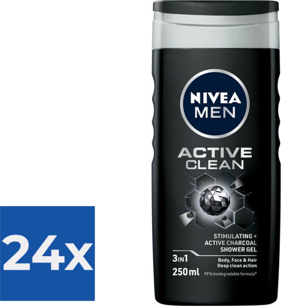 Goedkoopste Nivea Men Douchegel Active Clean 250 ml - Voordeelverpakking 24 stuks
