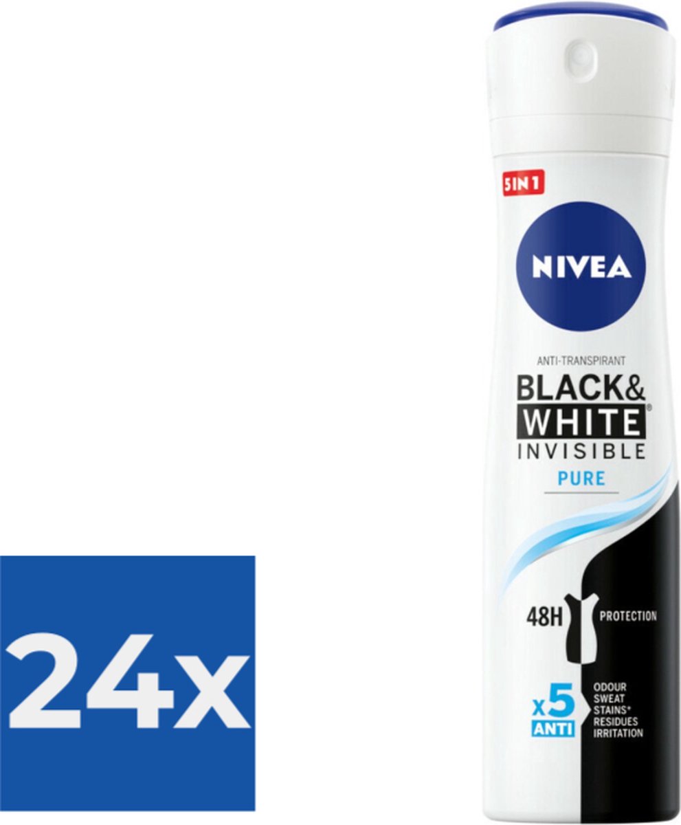 Goedkoopste Nivea Deodorant Spray Invisible For Black & White Pure 150 ml - Voordeelverpakking 24 stuks
