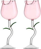 Wnvivi 2 x Rose Shape Wine Glasses Creative Rose Goblet Aesthetic 150ml Red Wine Glass Cocktail Glass Juice Cup for Home Bar Wedding (Pink)