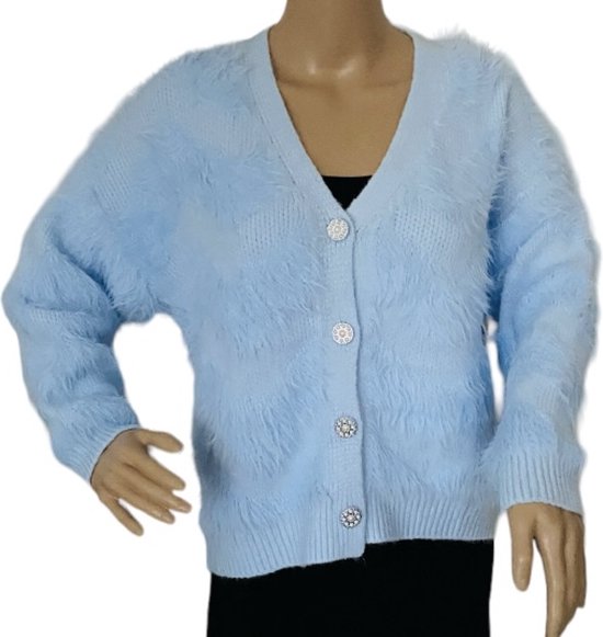 Dames fluffy vest Onesize S-L Blauw