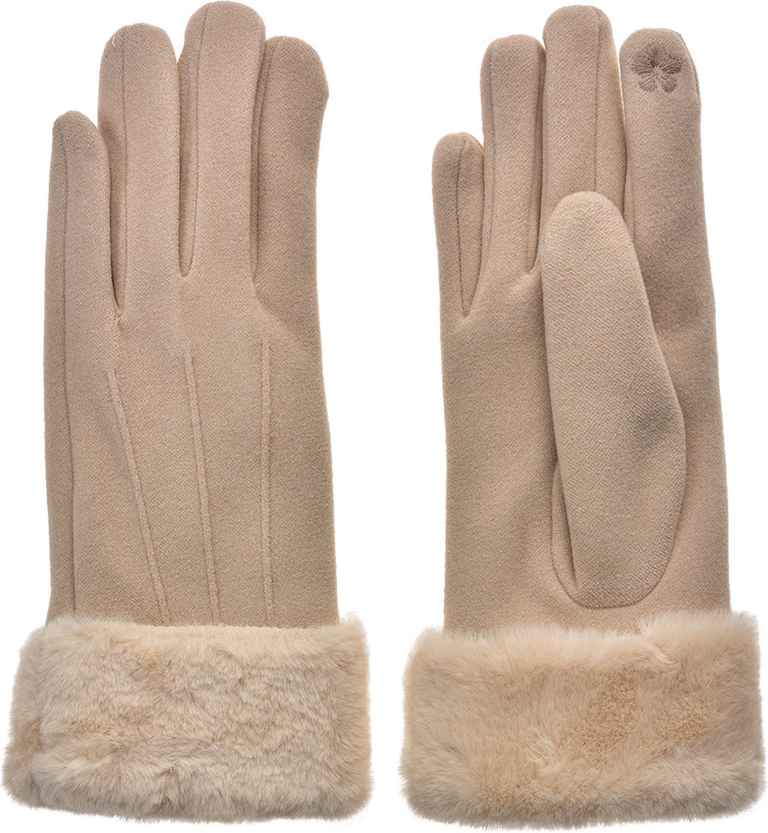 Clayre & Eef Handschoenen met imitatiebont 9x24 cm Beige Polyester