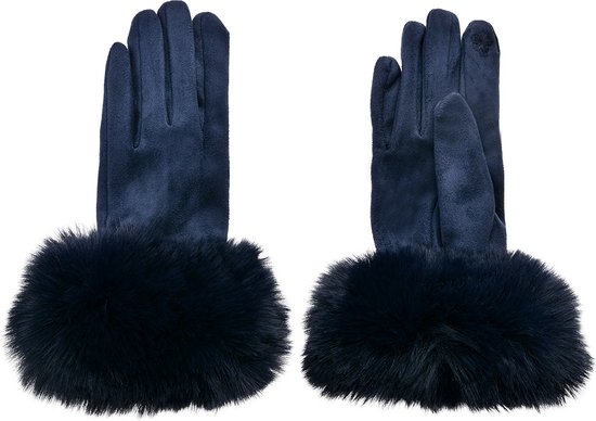 Clayre & Eef Handschoenen met imitatiebont 9x24 cm Blauw Polyester
