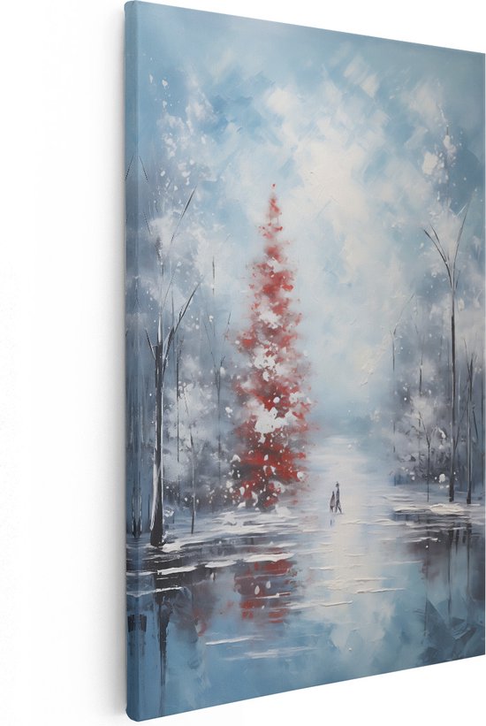 Artaza Canvas Schilderij Wintersbos - Olieverf Tekening - 40x60 - Foto Op Canvas - Canvas Print