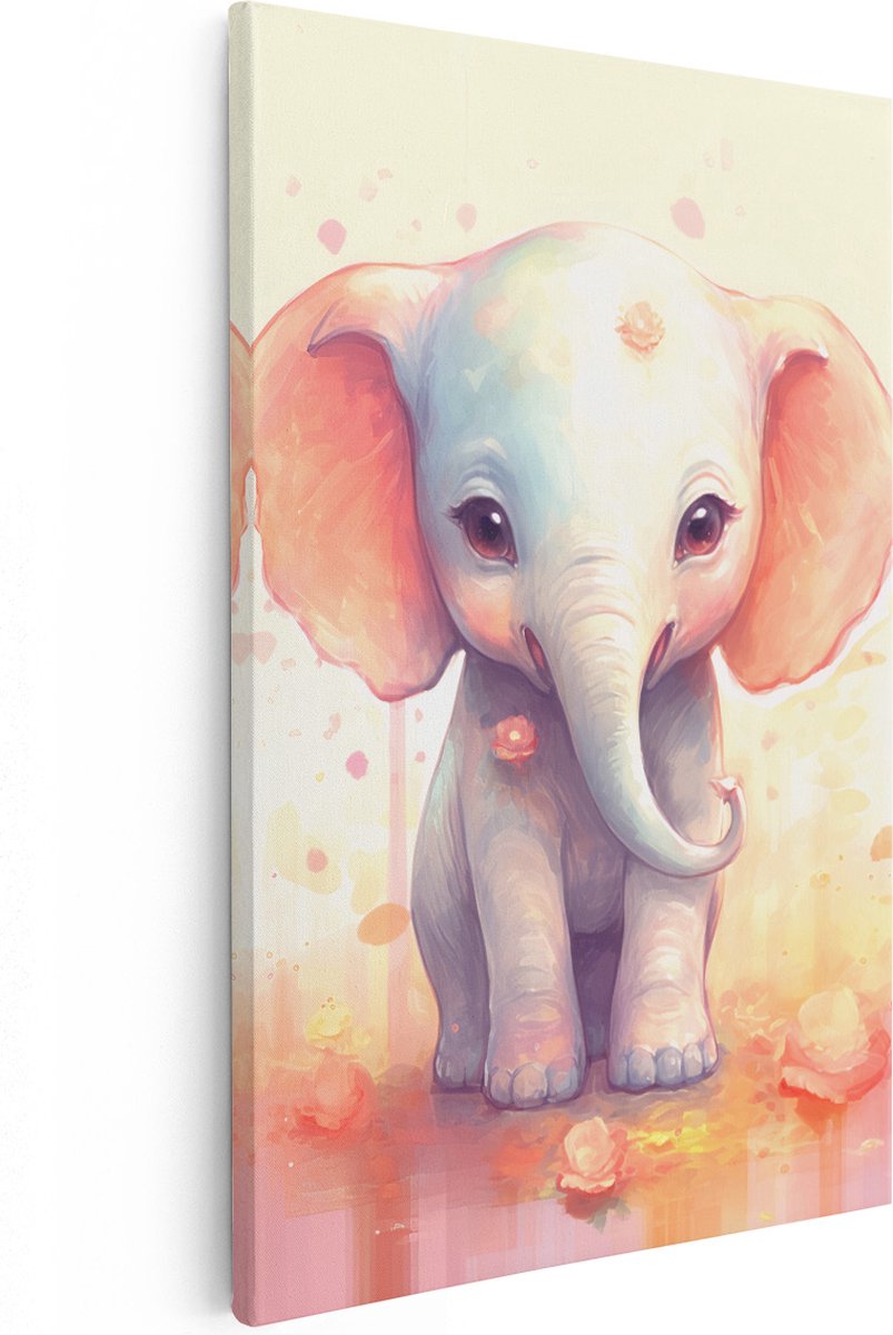 Artaza Canvas Schilderij Baby Olifant - 60x90 - Foto Op Canvas - Canvas Print - Muurdecoratie