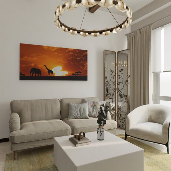 Artaza Peinture sur toile Animaux africains au coucher du soleil – 120 x 60 – Groot – Photo sur toile – Impression sur toile