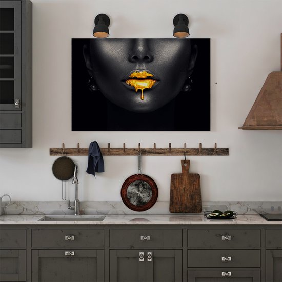 Artaza Canvas Schilderij Vrouw met Gouden Lippen - 60x40 - Foto Op Canvas - Canvas Print