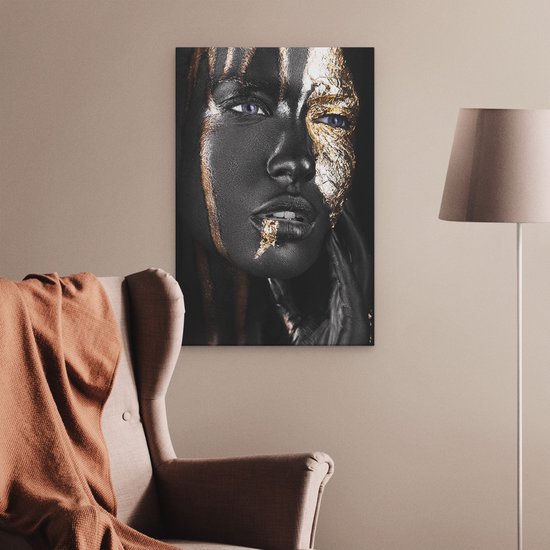 Artaza Canvas Schilderij Gouden Vrouw Gezicht - 40x60 - Foto Op Canvas - Canvas Print