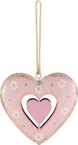 Dekoratief | Hanger hart m/bloemetjes, roze, metaal, 8x7x1cm | A230684