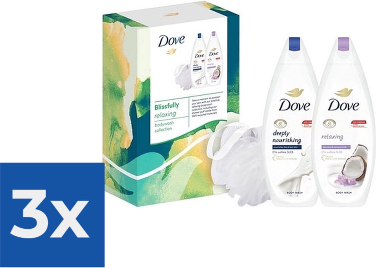 Goedkoopste Geschenkset Dove Blissfully Relaxing Douchgel 2x Puff - Voordeelverpakking 3 stuks