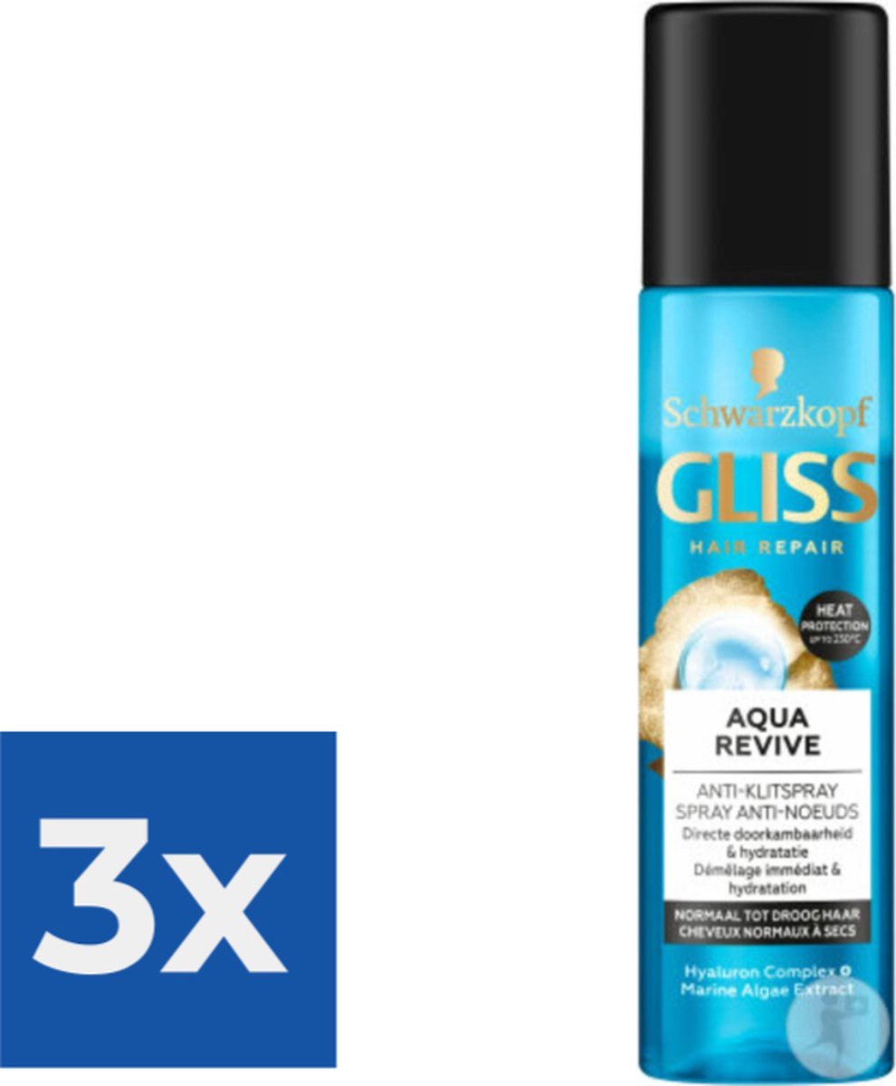 Gliss Anti-Klit spray - Aqua Revive 200 ml - Voordeelverpakking 3 stuks