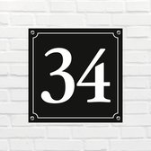 Huisnummerbord Mat zwart Deluxe - Nummer 34 - incl. bevestiging | formaat 12 x 12 cm | - huisnummerbordje - nummerbord - voordeur