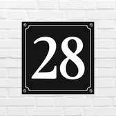Huisnummerbord Mat zwart Deluxe - Nummer 28 - incl. bevestiging | formaat 12 x 12 cm | - huisnummerbordje - nummerbord - voordeur