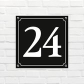 Huisnummerbord Mat zwart Deluxe - Nummer 24 - incl. bevestiging | formaat 12 x 12 cm | - huisnummerbordje - nummerbord - voordeur