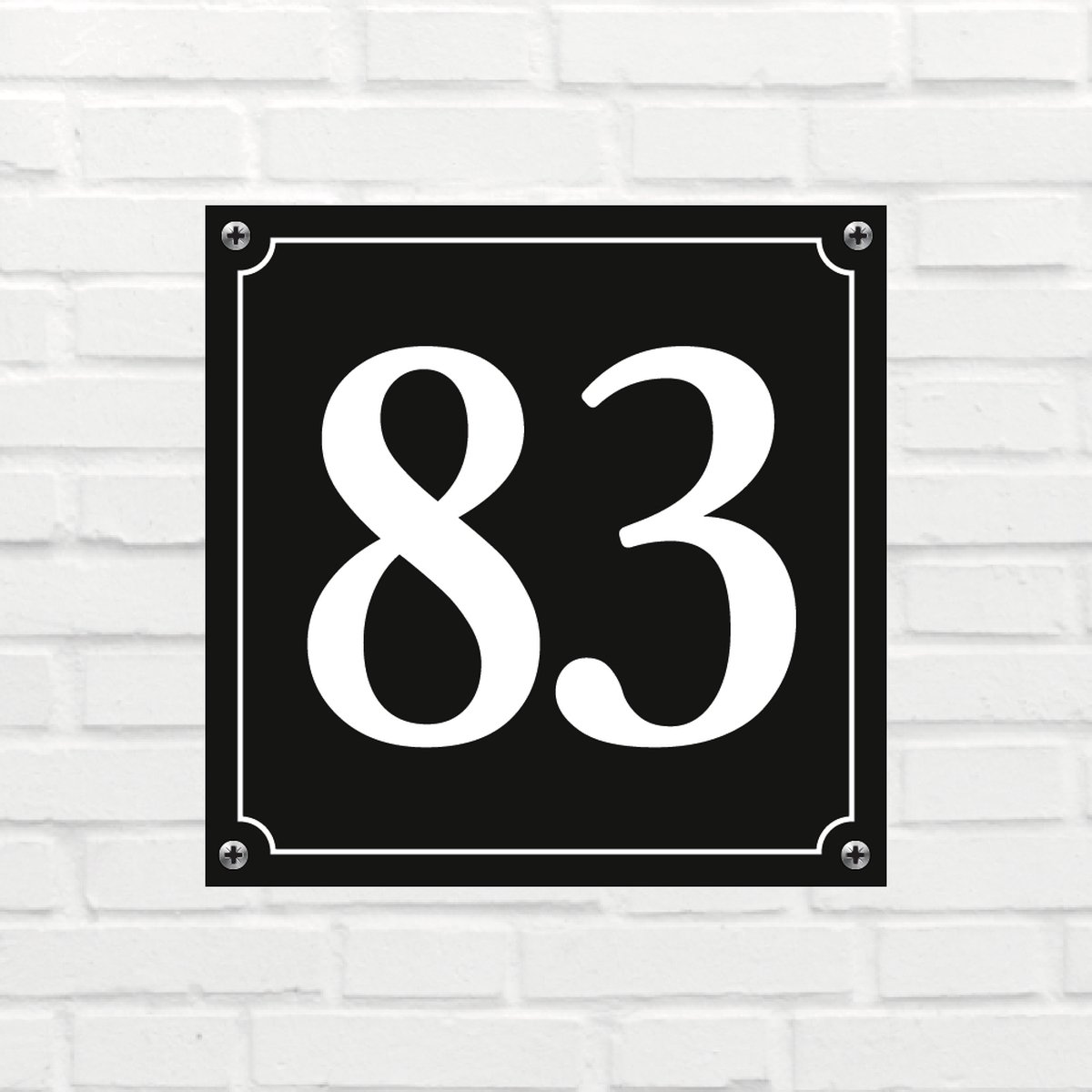 Huisnummerbord Mat zwart Deluxe - Nummer 83 - incl. bevestiging | formaat 12 x 12 cm | - huisnummerbordje - nummerbord - voordeur