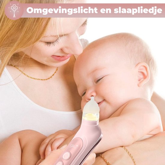 Luxegoed® Elektrische Neusreiniger voor Baby’s met Muziek en Licht - Neuspeer - Aspirator - Neuszuiger - USB-compatibel - Incl. Verzorgingssetje - Neusreiniger baby elektrisch - Baby neuszuiger - Roze van LUXE. — afbeelding 5