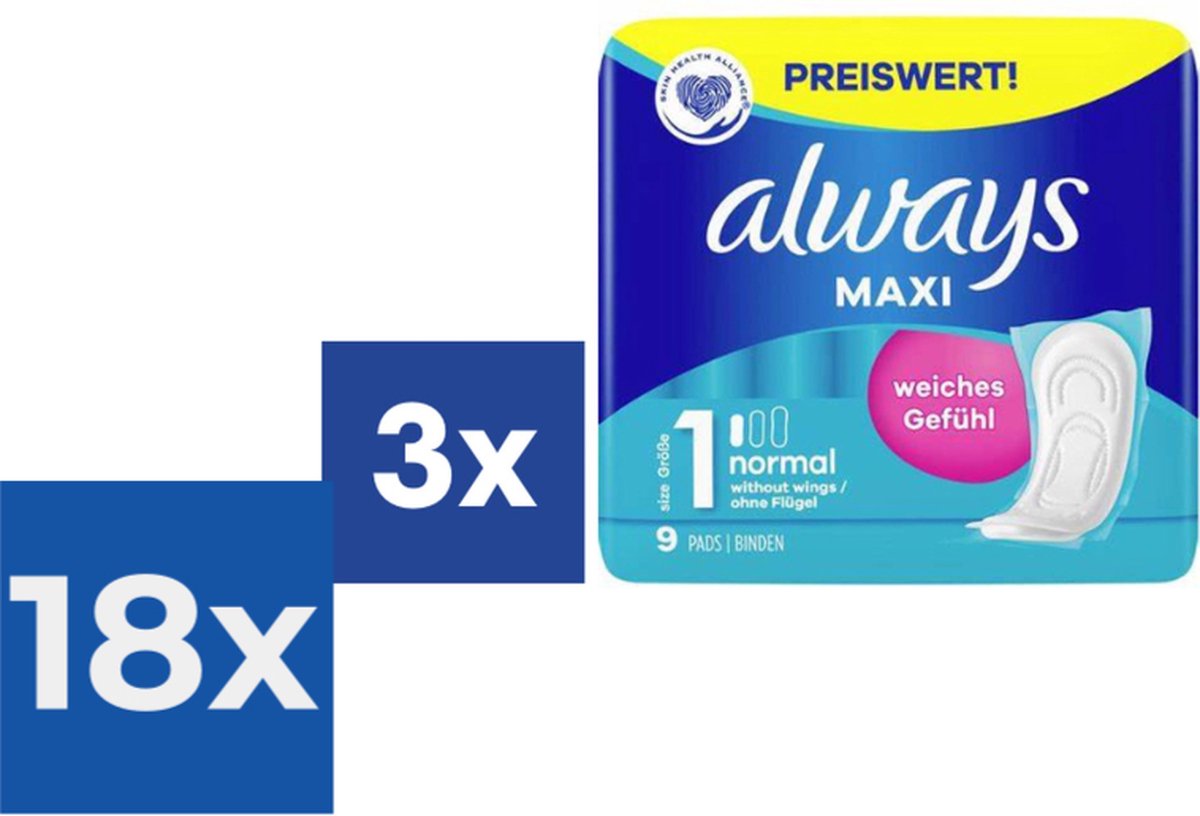 Goedkoopste Always Maxi Normal Maandverband - 3 x 9 stuks - Voordeelverpakking 18 stuks
