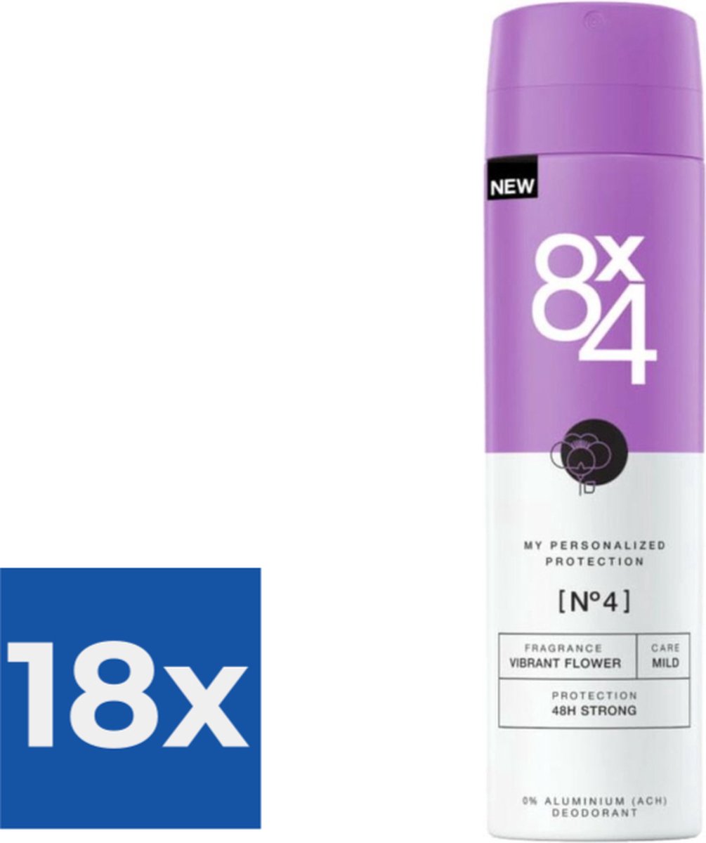 8x4 Deodorant Spray No 4 Vibrant Flower 150 ml - Voordeelverpakking 18 stuks