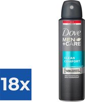 Dove Men Deodorant Spray Clean Comfort 150 ml - Voordeelverpakking 18 stuks