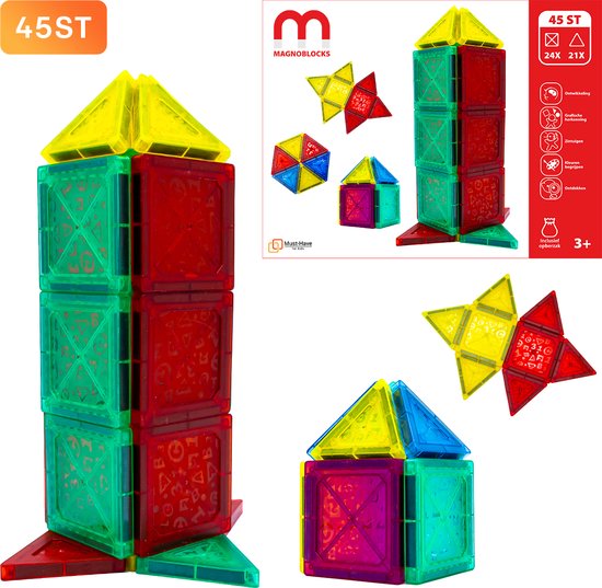 Magnetische Bouwblokken "45 st." - Kerstcadeau - Montessori Speelgoed - Speelgoed Meisjes & Jongens - Magnetic Blocks - Magnetisch Speelgoed - Magnetic Tiles - Magnetic Toys - 7 Jaar - 9 Jaar - 10 Jaar - Bouwen - Speelgoed - Magnetische Bouwstenen