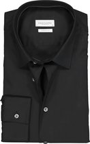 Profuomo super slim fit overhemd - stretch poplin - zwart - Strijkvriendelijk - Boordmaat: 37