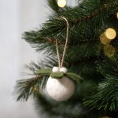 Kerstbal Vilt - Mistletoe Small 3D Rond - Groen & Wit - 5cm - Fairtrade