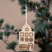 Hanger Vilt Kerstbal Plat - Grachtenhuisje Gingerbread/Gemberkoek - 11x6cm - Fairtrade