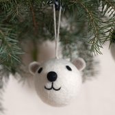 Kerstbal Vilt - Hoofdje IJsbeer - 8cm - Fairtrade