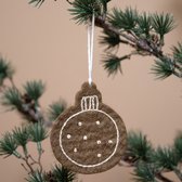 Hanger Vilt Kerstbal Plat - Geborduurd - Gingerbread/Gemberkoek - 8cm - Fairtrade
