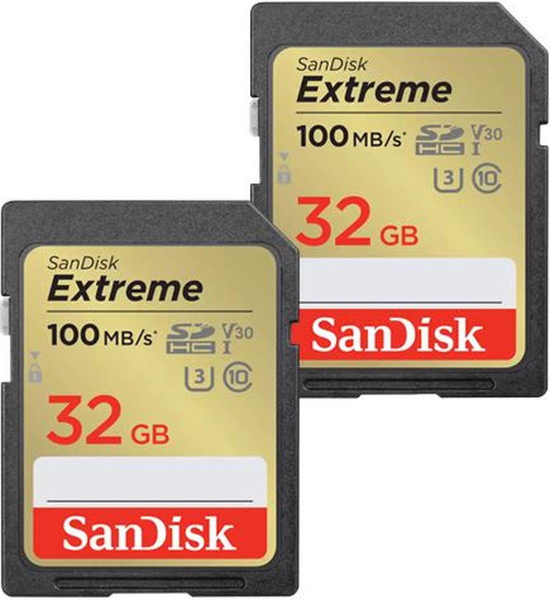 SanDisk Extreme 32 GB SDHC geheugenkaart 100MB/s 60MB/s UHS-I U3 V30 (2-pack)