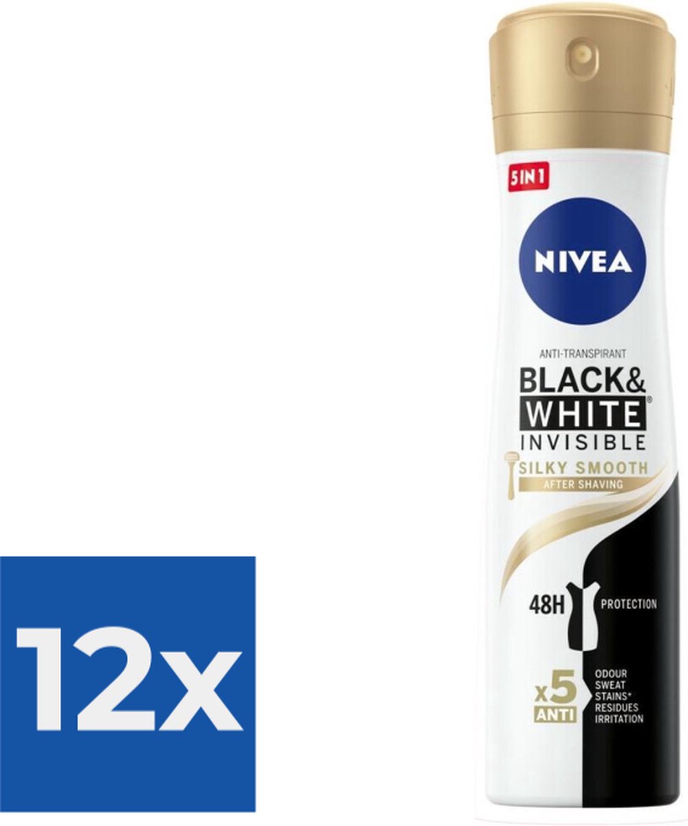 Goedkoopste Nivea Deodorant Spray Black & White Silky Smooth 150 ml - Voordeelverpakking 12 stuks