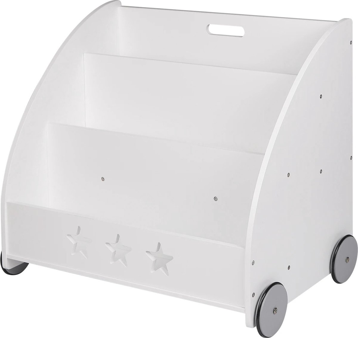 BukkitBow - Boekenkast voor Kinderen - Lage boekenkast met Wielen en Staande Vakken - (57CM Hoog) - Wit