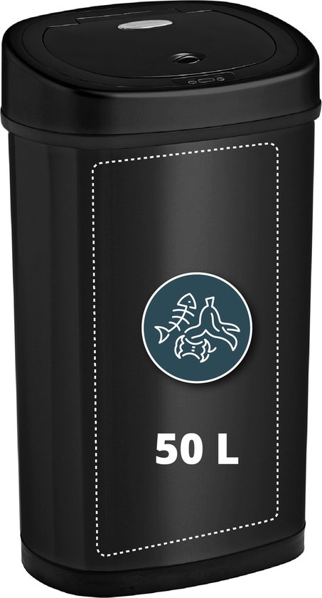 Homra FONIX Sensor Prullenbak Zwart 50 liter - Automatische Soft Close Deksel Hands Free - 50L - Vuilnisbak met Elektrische Deksel - Vingerafdrukvrij - Vuilafstotend - Keuken Vuilbak