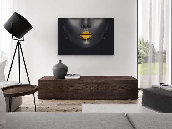 Artaza Peinture sur Toile Femme aux Lèvres Dorées - 120x80 - Groot - Photo sur Toile - Impression sur Toile