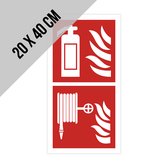 Pictogram/ bord | Brandblusser + brandslang | 20 x 40 cm | Brandbeveiliging | Brandblusapparaat | Noodpictogram | Brandweer | Wettelijke verplichting | Dikte: 2 mm | 1 stuk