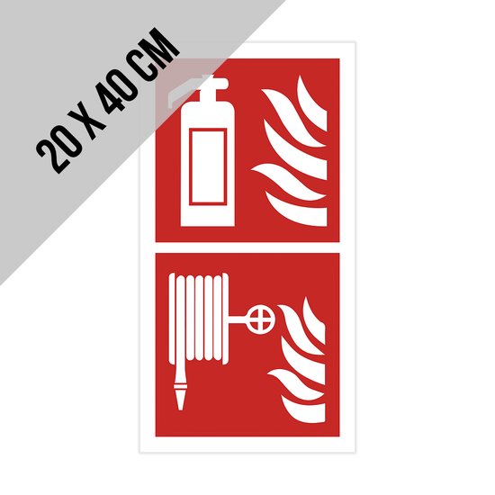 Icône/Signe | Extincteur + lance à incendie | 20 x 40 cm | Protection incendie | extincteur d'incendie | Pictogramme d'urgence | Pompiers | Obligation légale | Épaisseur: 2 mm | 1 pièce