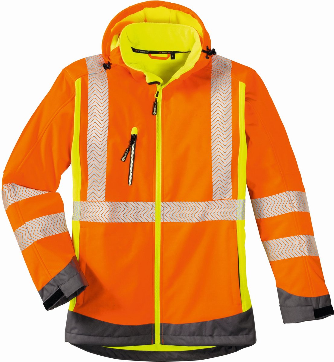 4PROTECT Warn-Wetterschutz-Softshell-Jacke Houston Leuchtorange/Leuchtgelb-5XL