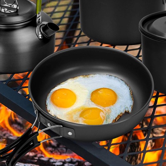 Camping kookgerei, set opvouwbaar en stapelbaar, 7-delige roestvrij
