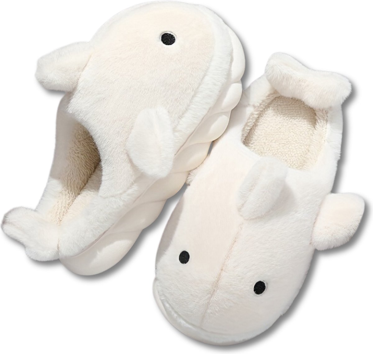 Livano Pantoffels - Sloffen - Slippers - Warme Pantoffels - Dames - Heren - Pluche - Maat 37 En 38 - Haai - Wit